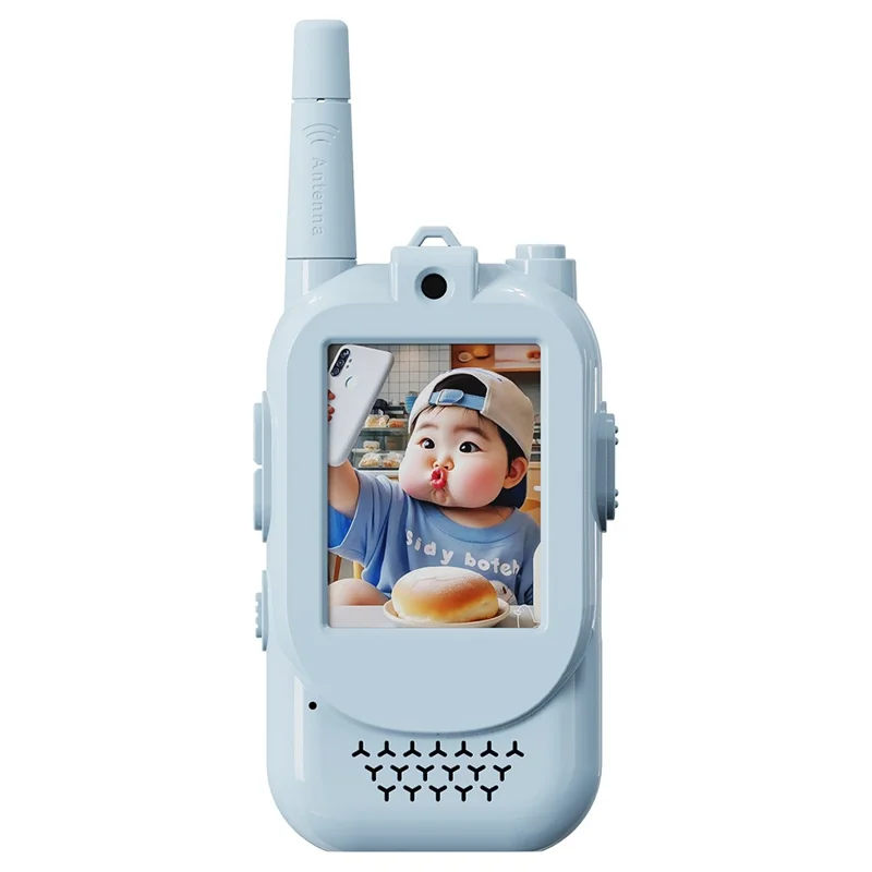 Walkie-Talkie de Vídeo para Crianças 2 Peças Comunicação em Tempo Real Longo Alcance 150-500 m Emparelhamento Automático Efeitos de Voz - Azul