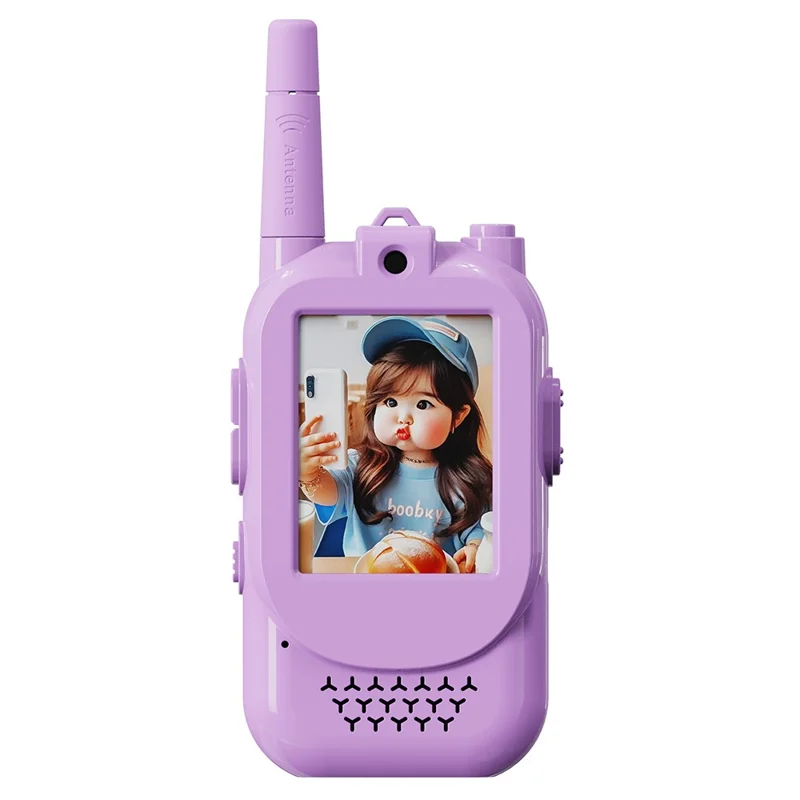 Video Walkie Talkie for Kids 2Pcs Real-Time Video Communication Long Range 150-500m Auto-Pairing Voice Effects - Purple