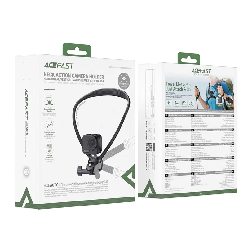 ACEFAST E37 Uchwyt na kamerę na szyję, uchwyt na kamerę akcji w trybie POV, opaska na szyję z pianką amortyzacyjną