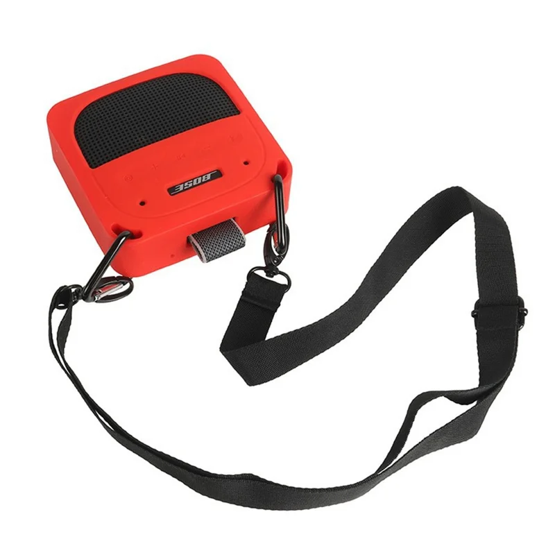 For Bose SoundLink Micro II Bluetooth-Compatible Speaker Silicone Protective Case Drop-Proof Speaker Cover with Shoulder Strap and Carabiner - Red