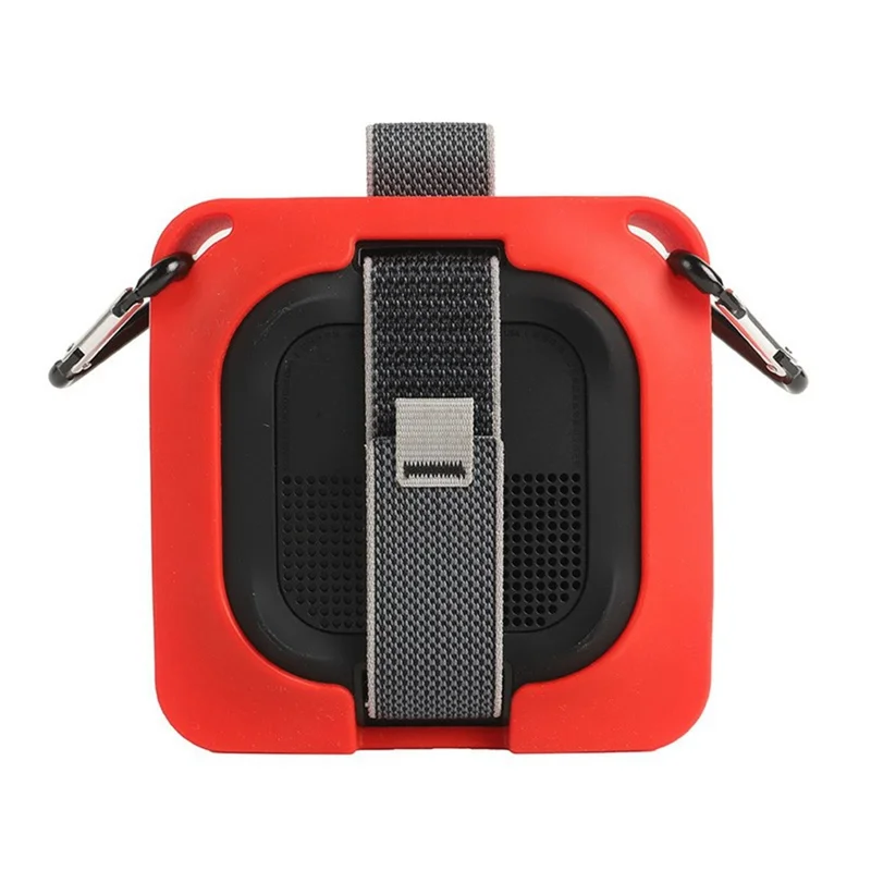 For Bose SoundLink Micro II Bluetooth-Compatible Speaker Silicone Protective Case Drop-Proof Speaker Cover with Shoulder Strap and Carabiner - Red