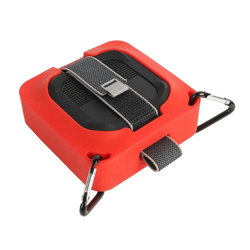 For Bose SoundLink Micro II Bluetooth-Compatible Speaker Silicone Protective Case Drop-Proof Speaker Cover with Shoulder Strap and Carabiner - Red