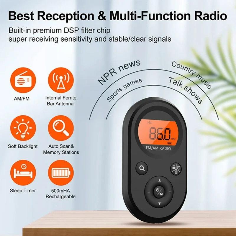 M01 Pocket Mini Radio Rechargeable with Backlight FM / AM Receiver Portable Digital Tuner for Travel / Home