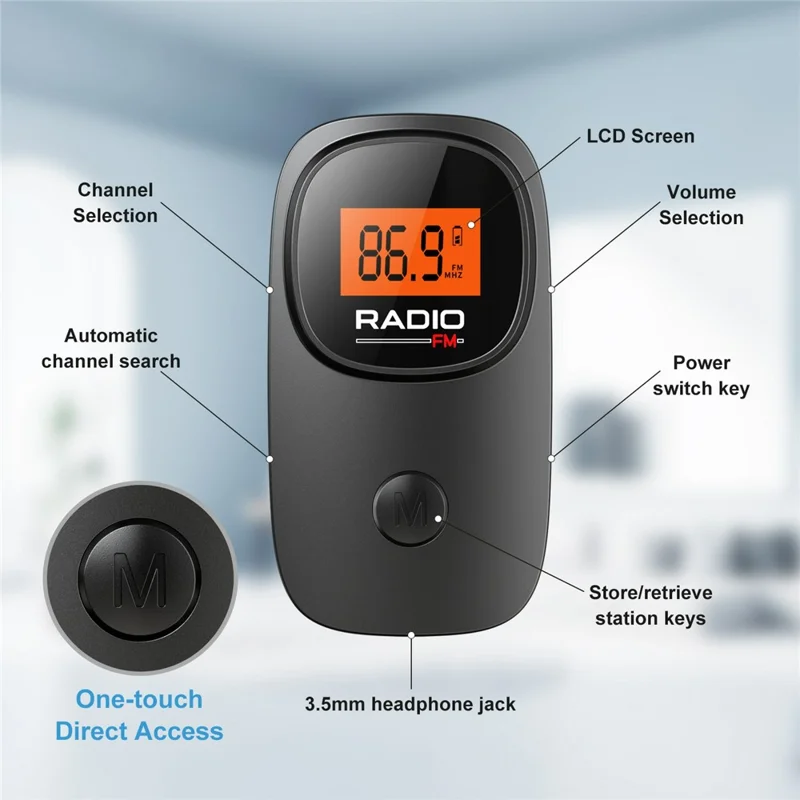 MI06 Mini Portable FM Radio with Clip Digital Display for Elderly 30 Preset Stations Pocket Radio