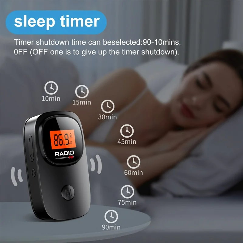 MI06 Mini Portable FM Radio with Clip Digital Display for Elderly 30 Preset Stations Pocket Radio