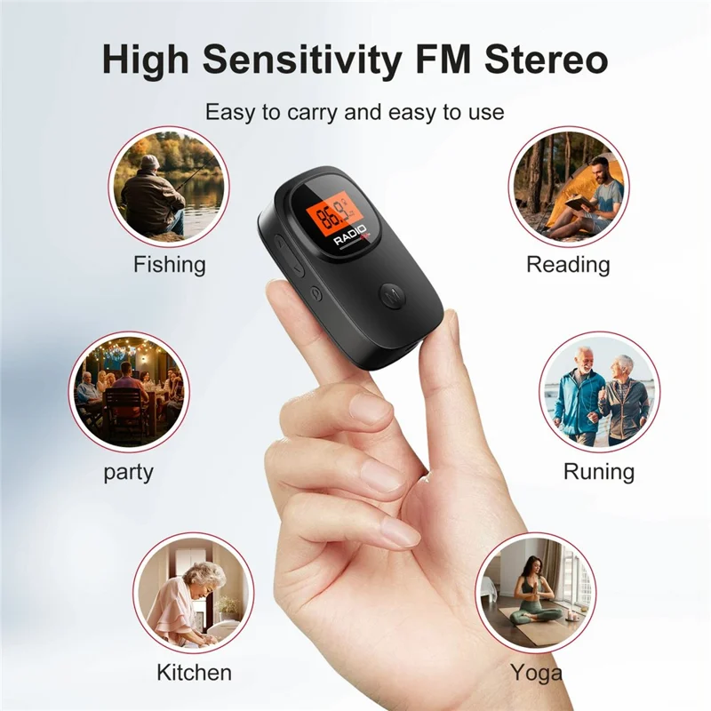 MI06 Mini Portable FM Radio with Clip Digital Display for Elderly 30 Preset Stations Pocket Radio
