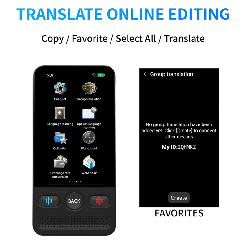 T13 شاشة 2.8 بوصة مترجم ذكي يدعم 138 لغة، مترجم صوتي وضوئي مع تقنية واي فاي وترجمة دون اتصال، سعة ذاكرة عشوائية 1 جيجابايت وسعة تخزين 8 جيجابايت ومزود بـ ChatGPT - أسود