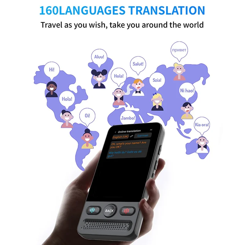T13 شاشة 2.8 بوصة مترجم ذكي يدعم 138 لغة، مترجم صوتي وضوئي مع تقنية واي فاي وترجمة دون اتصال، سعة ذاكرة عشوائية 1 جيجابايت وسعة تخزين 8 جيجابايت ومزود بـ ChatGPT - أسود