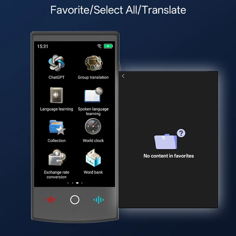 T26 4 بوصة 138 دولة مترجم ذكي واي فاي مترجم صوتي وتسجيل صور مع ترجمة دون اتصال 1 جيجابايت رام 16 جيجابايت تخزين - أسود