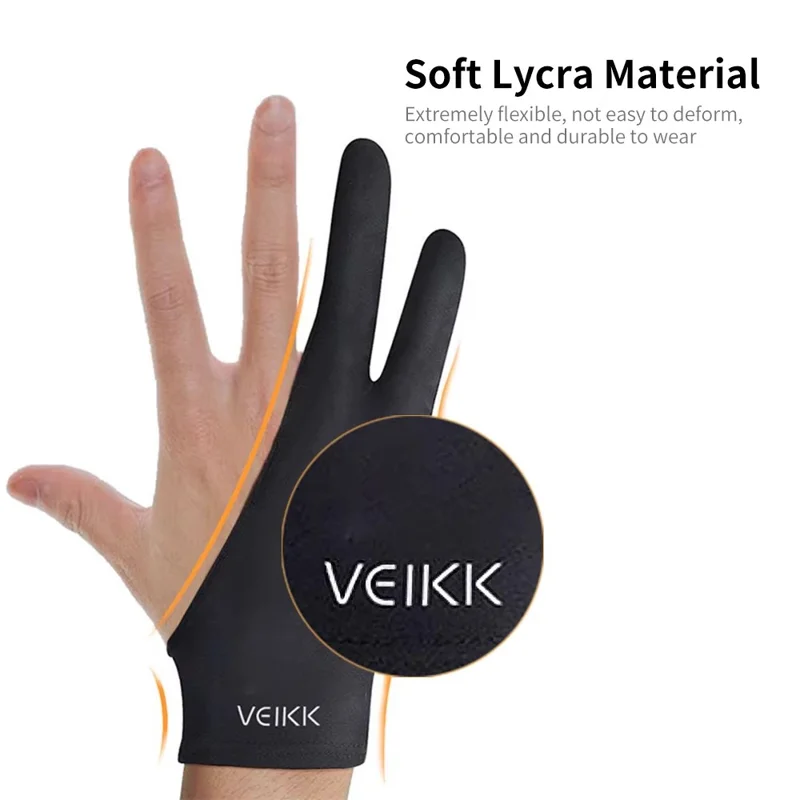 VEIKK 1Pc Rit-handsk tvåfingers anti-smuts lättvikts handske mot svett mjuk handske för grafikplatta/skärm