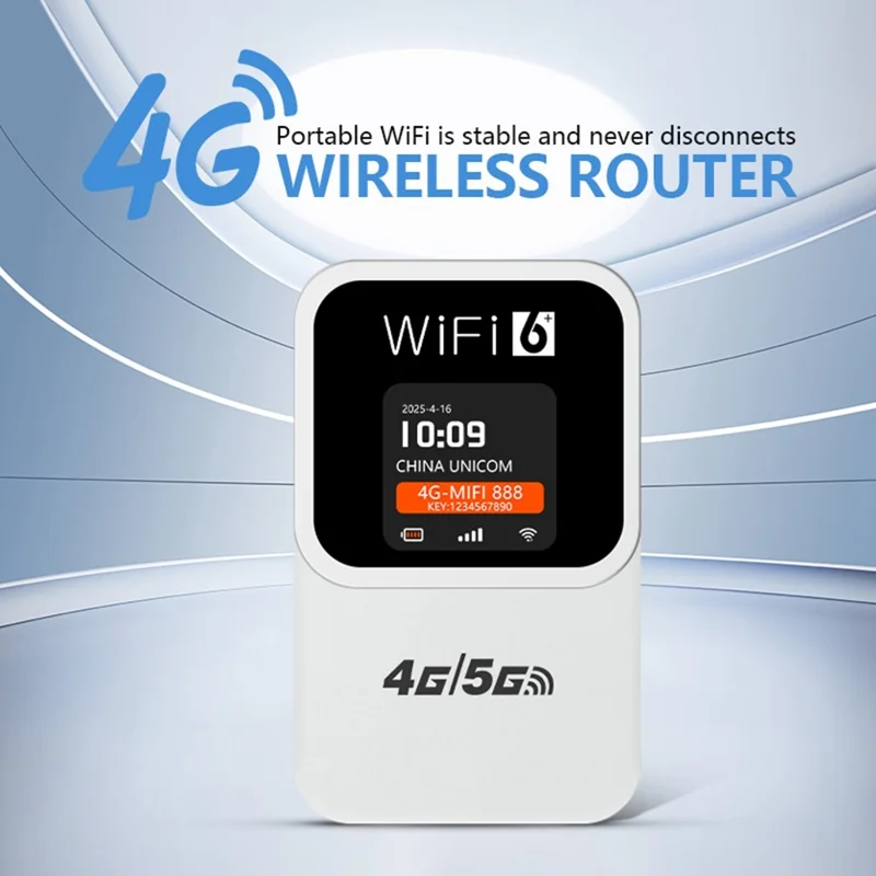 M31-E Portable 4G WiFi Router with Time and Date Display 300Mbps WiFi6 Mobile Hotspot SIM Card Compatible, Eurasian Version - White