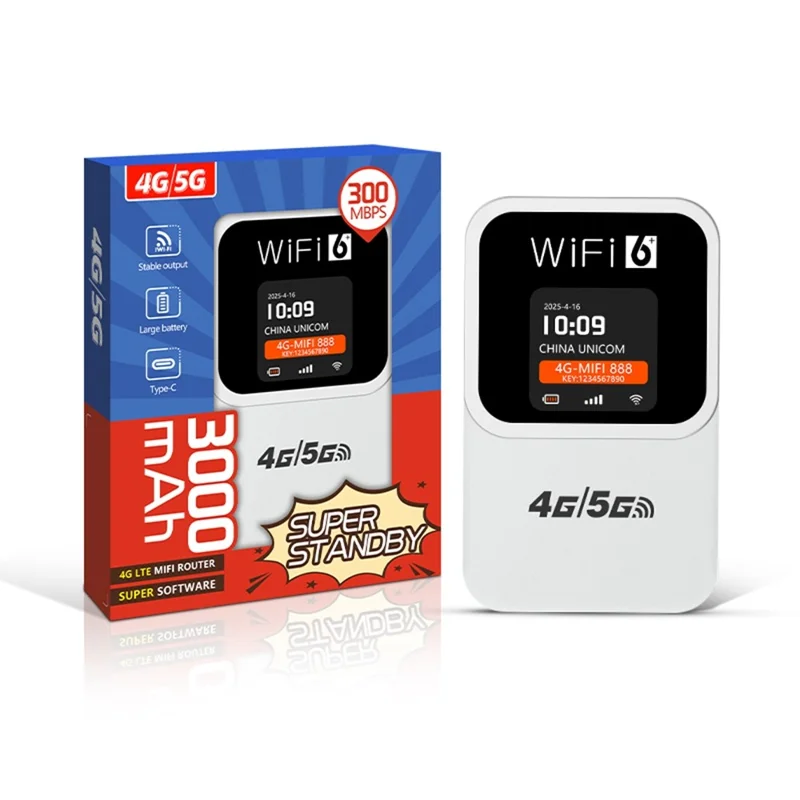 M31-E Portable 4G WiFi Router with Time and Date Display 300Mbps WiFi6 Mobile Hotspot SIM Card Compatible, Eurasian Version - White
