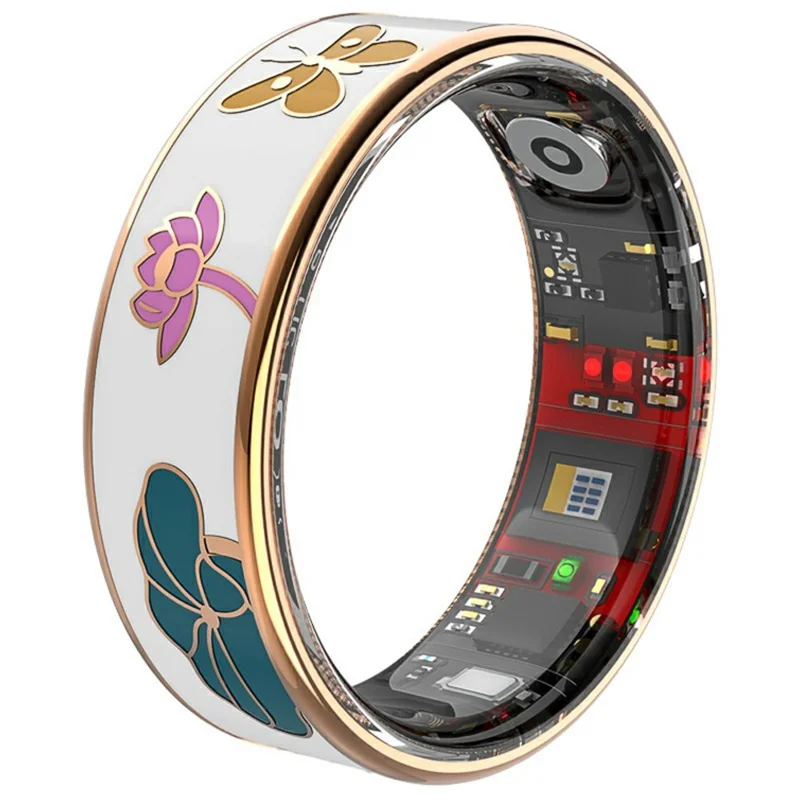 R19 IP68 Waterproof Enamel Smart Ring Heart Rate Blood Oxygen Monitor Tracking Sleep Monitor Ring with Charging Cable - No.6