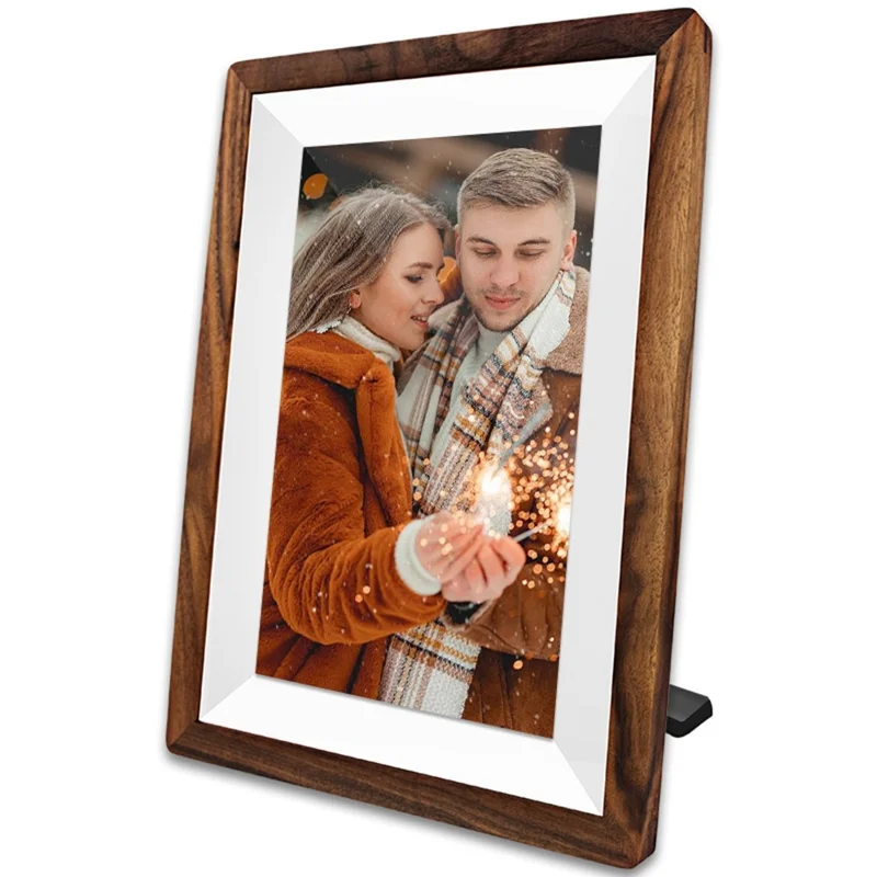32GB 10.1 Inch Frameo Digital Photo Frame WiFi Smart Digital Picture Frame with IPS Touch Screen Wood Frame - US Plug