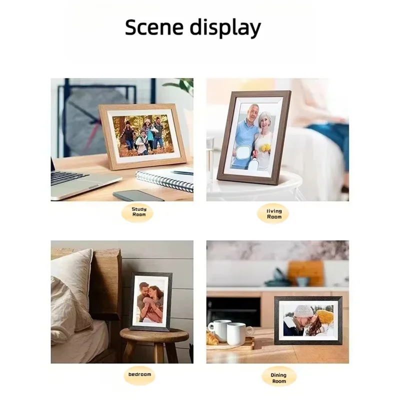 32GB 10.1 Inch Frameo Digital Photo Frame WiFi Smart Digital Picture Frame with IPS Touch Screen Wood Frame - US Plug