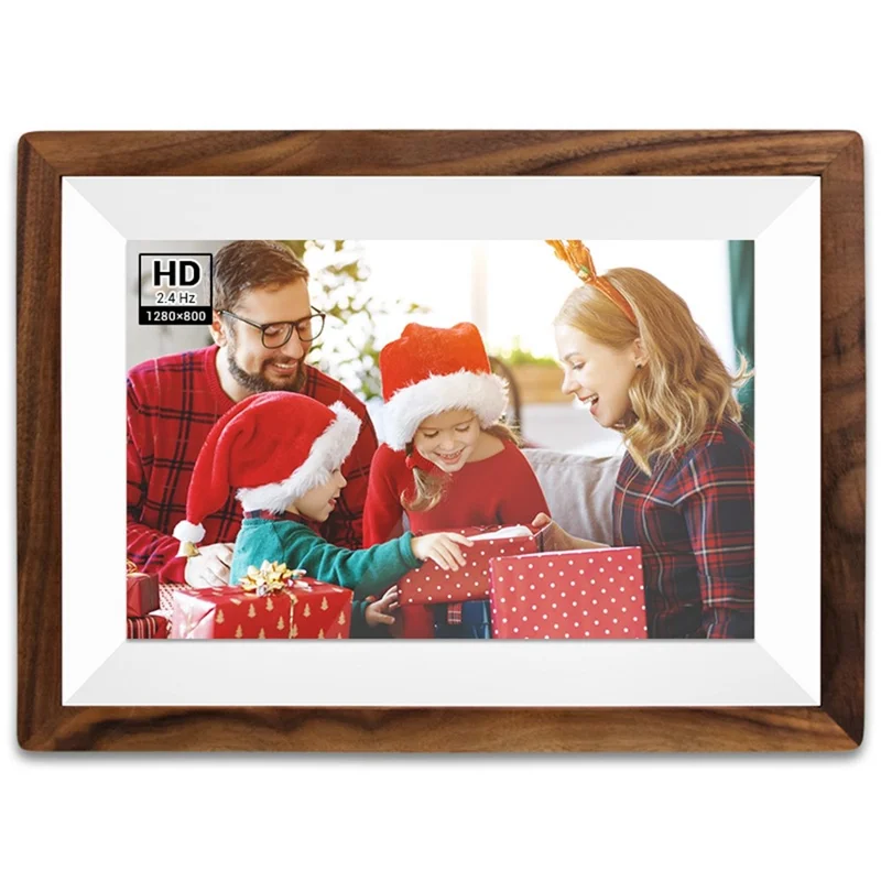 32GB 10.1 Inch Frameo Digital Photo Frame WiFi Smart Digital Picture Frame with IPS Touch Screen Wood Frame - US Plug