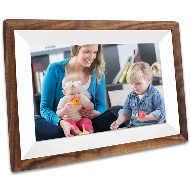 32GB 10.1 Inch Frameo Digital Photo Frame WiFi Smart Digital Picture Frame with IPS Touch Screen Wood Frame - US Plug