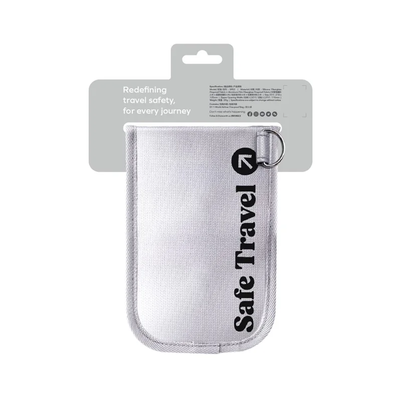 MOMAX SR52 1-World Airliner brandbevist opbevaringstaske 218 x 125 mm, ildfast vandtæt pose til elektronik/rejser