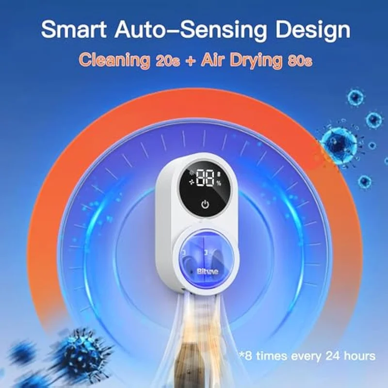 BITVAE X122 Infrared Sensing Toothbrush Sterilizer Cleaner Wall-Mounted UV Disinfection Toothbrush Dryer with LED Smart Screen