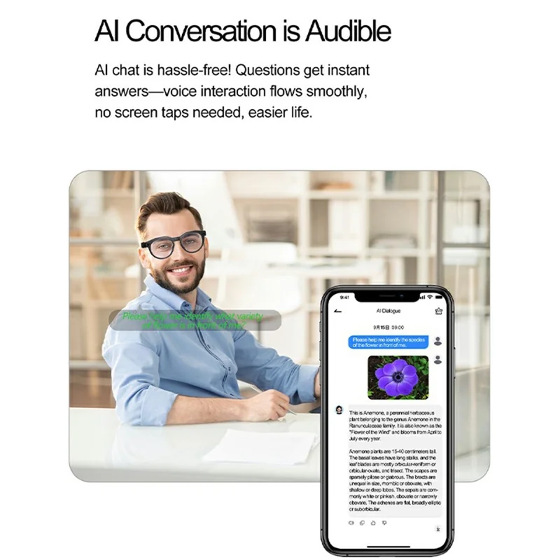 W611 AI Smart Glasses 800W Pixel Wearable Camera Bluetooth-Compatible Calling Replaceable Lenses - Black / Photochromic Lens