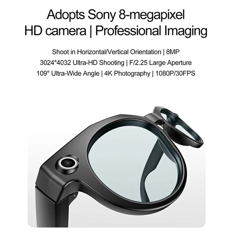 W611 AI Smart Glasses 800W Pixel Wearable Camera Bluetooth-Compatible Calling Replaceable Lenses - Black / Photochromic Lens