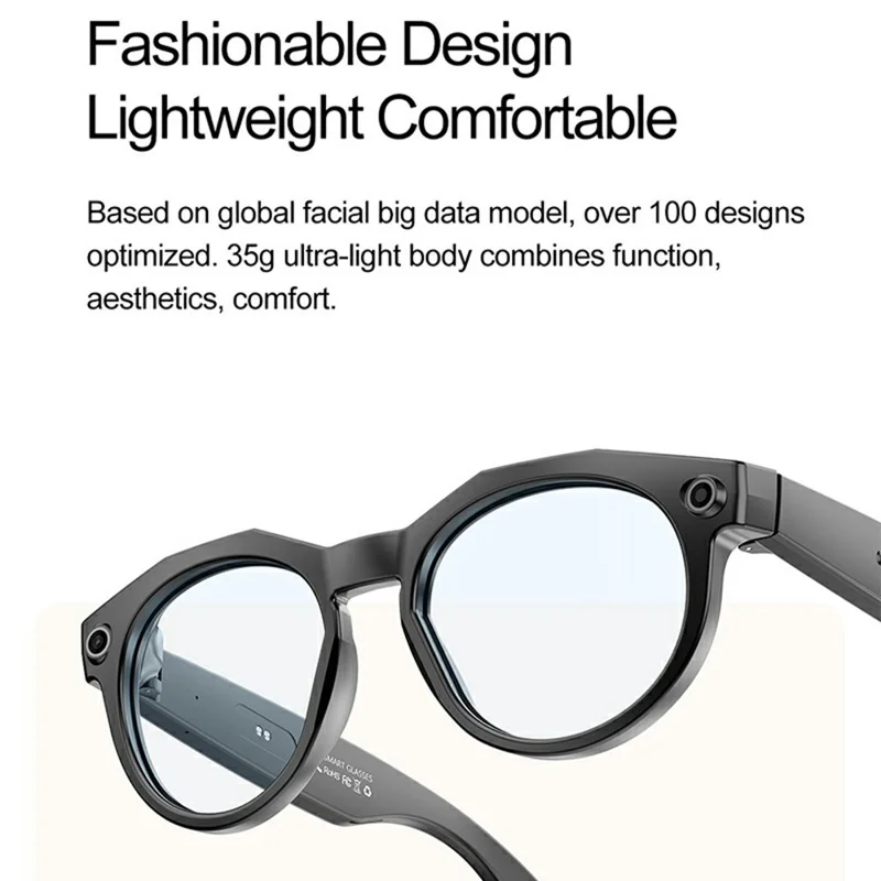 W611 AI Smart Glasses 800W Pixel Wearable Camera Bluetooth-Compatible Calling Replaceable Lenses - Black / Photochromic Lens