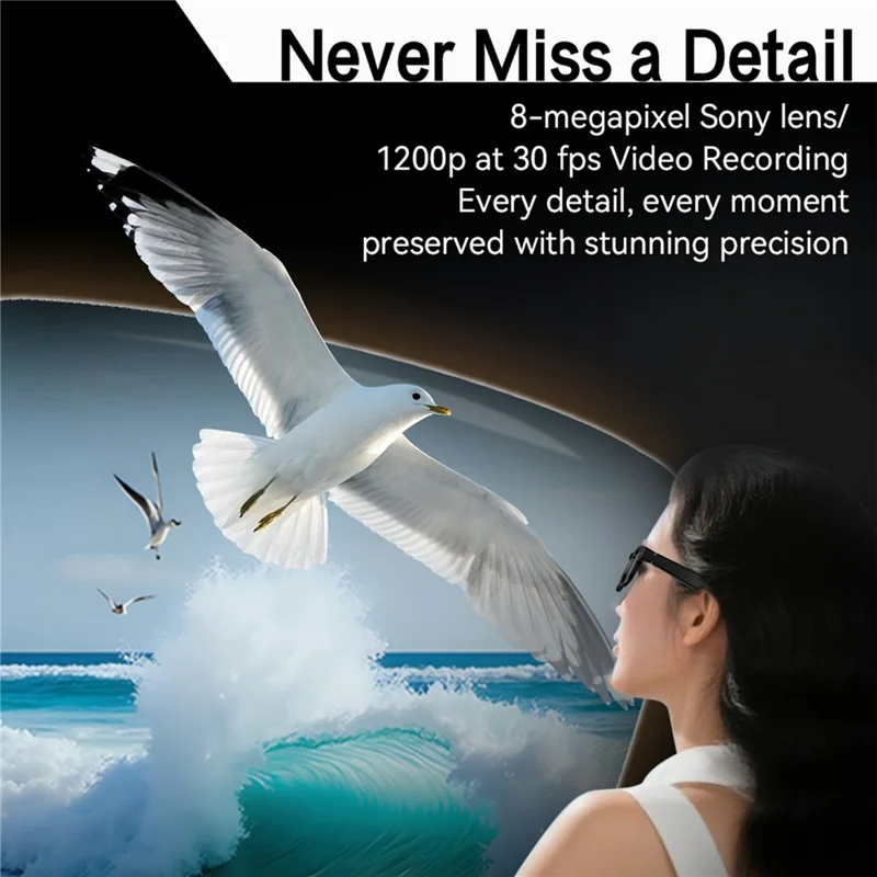 G2 8MP AI Smart Photo Glasses Anti-Shake First-Person View Glasses with Translation Video Recording Interchangeable Lens - Black