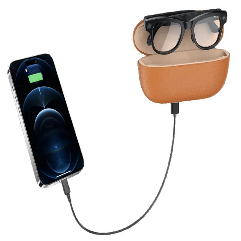 M02ULTRA IP54 Waterproof 8MP AI Smart Glasses with Charging Case 4K Shooting Translation Glasses with Interchangeable Lenses - Black + Brown Charging Case