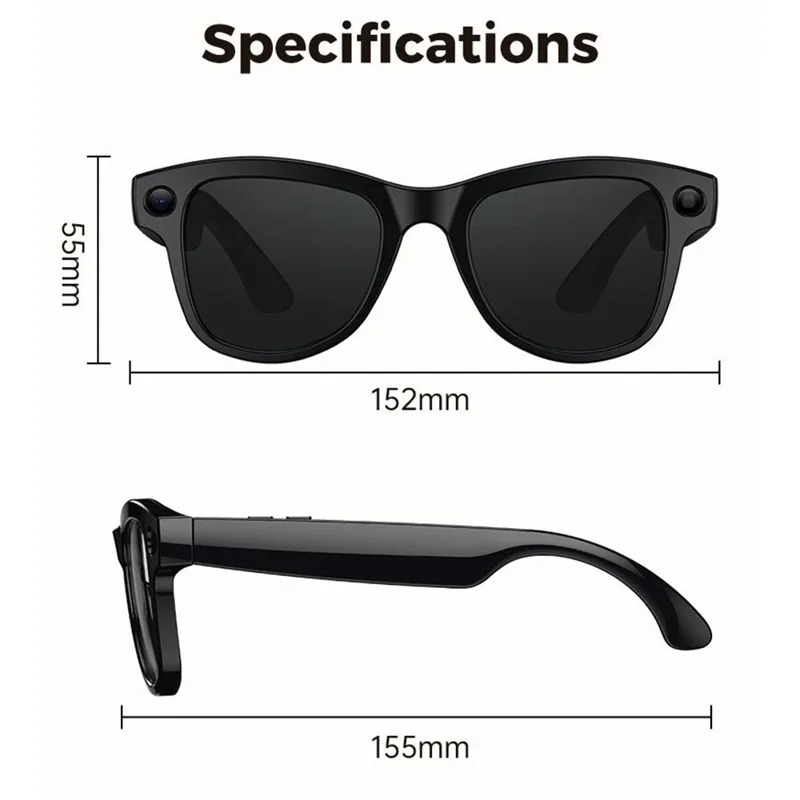 M02ULTRA IP54 Waterproof 8MP AI Smart Glasses with Charging Case 4K Shooting Translation Glasses with Interchangeable Lenses - Black + Brown Charging Case