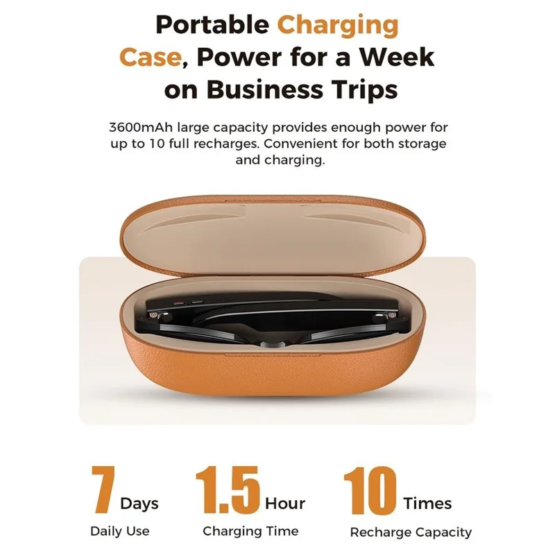 M02ULTRA IP54 Waterproof 8MP AI Smart Glasses with Charging Case 4K Shooting Translation Glasses with Interchangeable Lenses - Black + Brown Charging Case