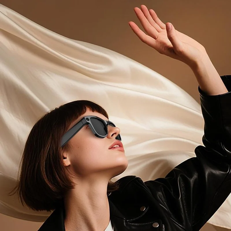 M02ULTRA IP54 Waterproof 8MP AI Smart Glasses with Charging Case 4K Shooting Translation Glasses with Interchangeable Lenses - Black + Brown Charging Case