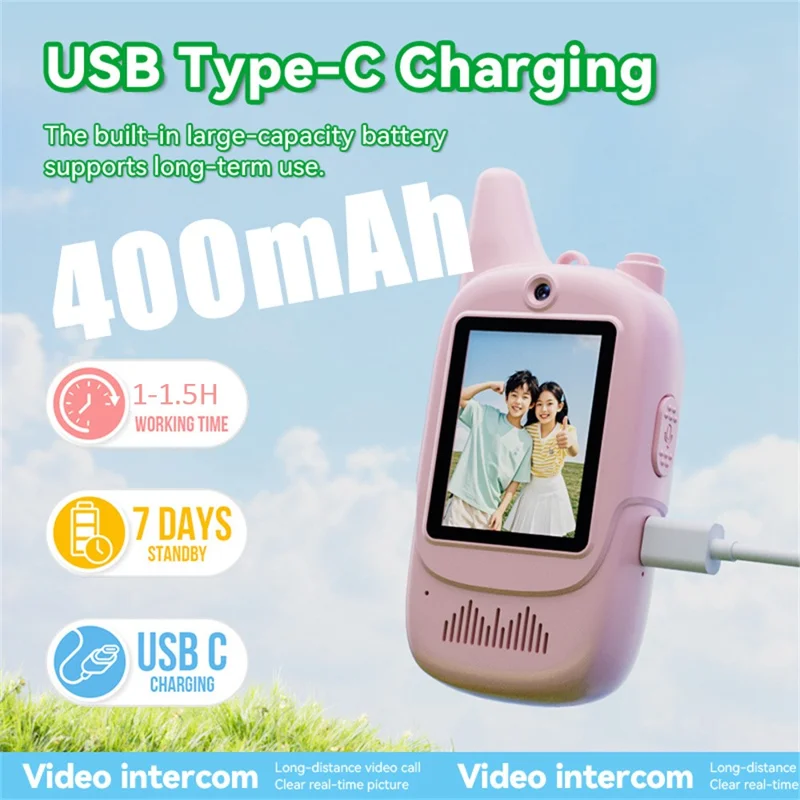 007 2,0 tommer børne videoeradio sæt med chat i realtid / automatisk koblingsfunktion til udendørs leg