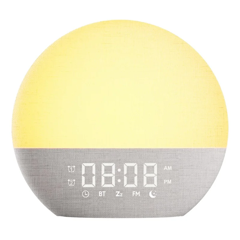 SH08A Fabric Sunrise Design Alarm Clock Bluetooth-Compatible Speaker White Noise with LED Night Light / FM Radio - US Plug