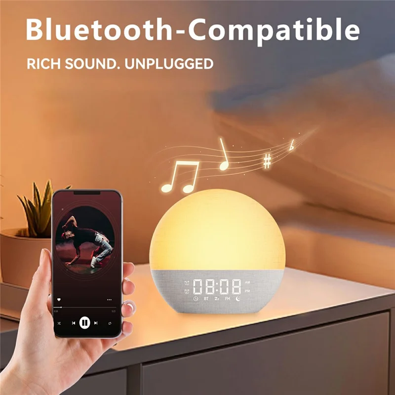 SH08A Fabric Sunrise Design Alarm Clock Bluetooth-Compatible Speaker White Noise with LED Night Light / FM Radio - US Plug