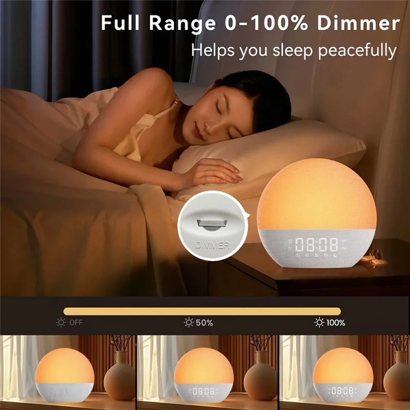 SH08A Fabric Sunrise Design Alarm Clock Bluetooth-Compatible Speaker White Noise with LED Night Light / FM Radio - US Plug