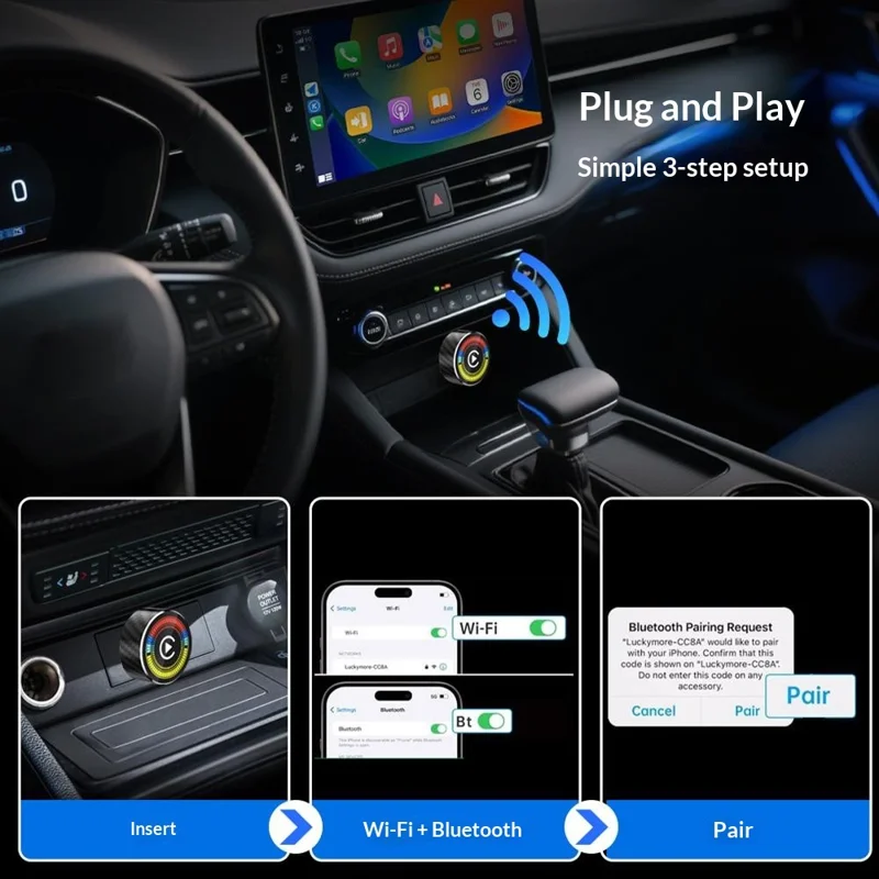 M47 2-in-1 AI-Box Wireless Car Adapter für CarPlay / Android Auto, Upgrade von Kabelgebunden auf Kabellos