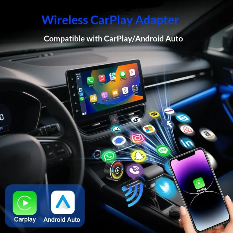 M47 2-in-1 AI-Box Wireless Car Adapter für CarPlay / Android Auto, Upgrade von Kabelgebunden auf Kabellos