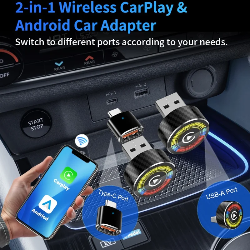 M47 2-in-1 AI-Box Wireless Car Adapter für CarPlay / Android Auto, Upgrade von Kabelgebunden auf Kabellos