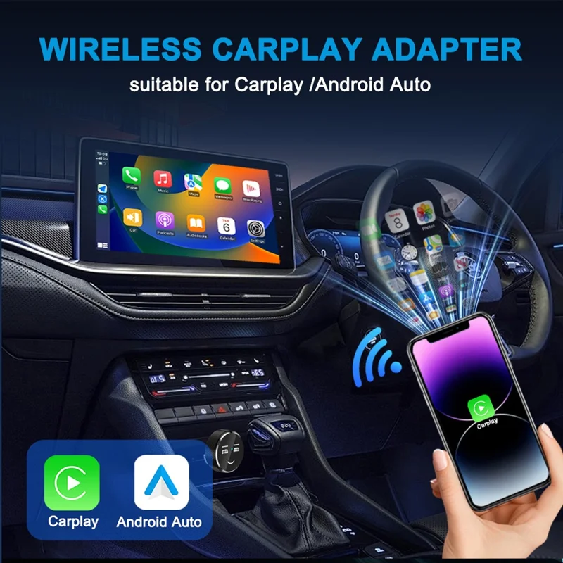 M48 2 in 1 AI Box Cute Pattern Wireless Car Play Adapter for Car Play  /  Android Auto Wired to Wireless Converter