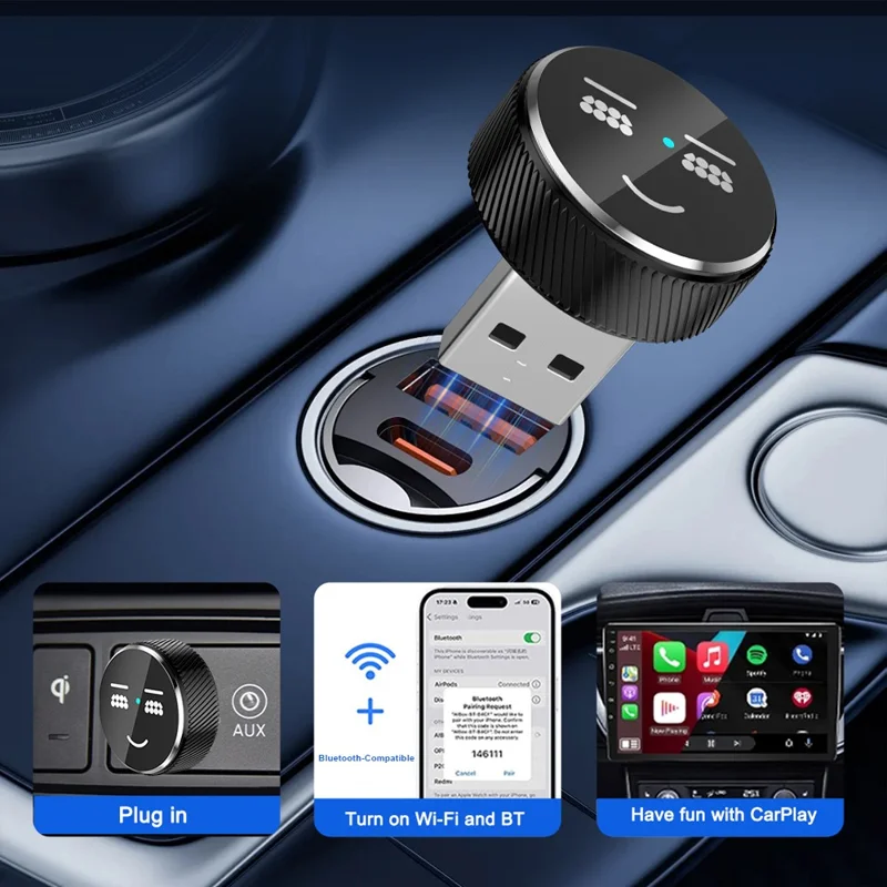 M48 2 in 1 AI Box Cute Pattern Wireless Car Play Adapter for Car Play  /  Android Auto Wired to Wireless Converter