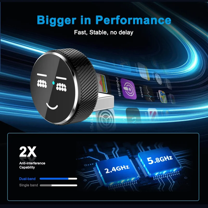 M48 2 in 1 AI Box Cute Pattern Wireless Car Play Adapter for Car Play  /  Android Auto Wired to Wireless Converter