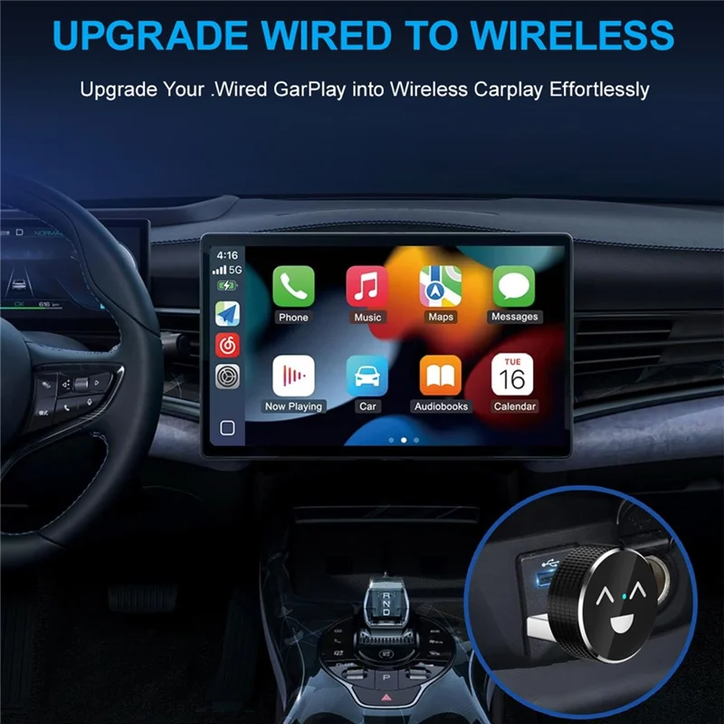 Adattatore Auto Wireless M49 2 in 1 Ai Box con Motivo Sorriso per Car Play / Convertitore da Cablato a Wireless per Android Auto