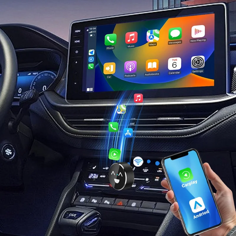 Adattatore Auto Wireless M49 2 in 1 Ai Box con Motivo Sorriso per Car Play / Convertitore da Cablato a Wireless per Android Auto