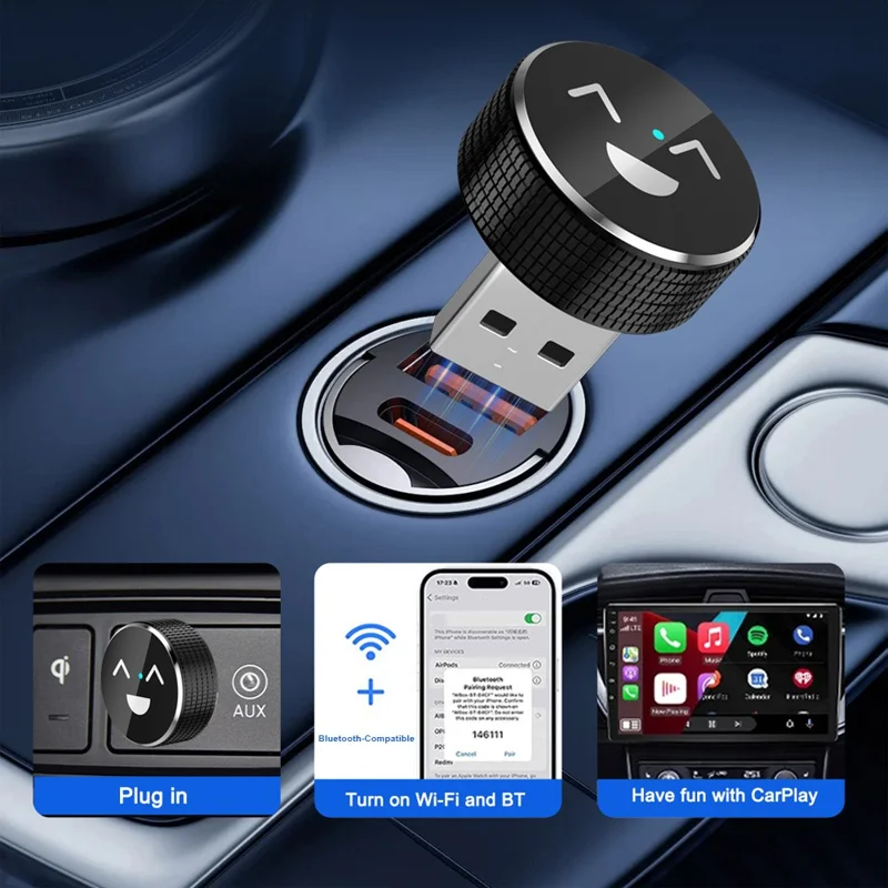 Adattatore Auto Wireless M49 2 in 1 Ai Box con Motivo Sorriso per Car Play / Convertitore da Cablato a Wireless per Android Auto