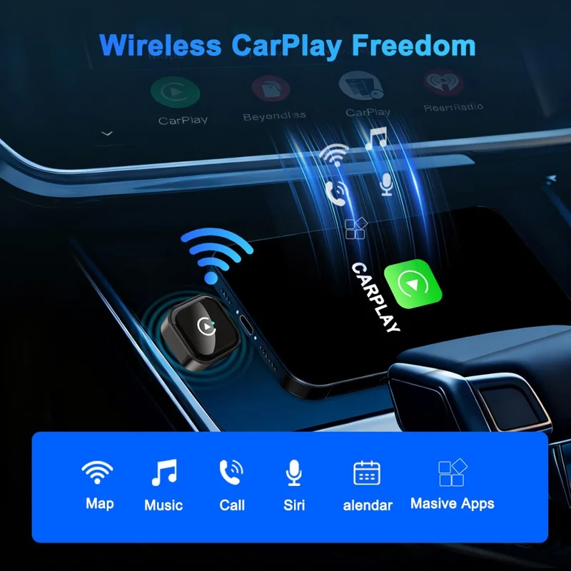 M62 2-in-1 AI-Box Wireless CarPlay-Adapter für integriertes CarPlay / Android Auto, Kabellos-Wandler für Kabelgebundene Verbindungen – Schwarz