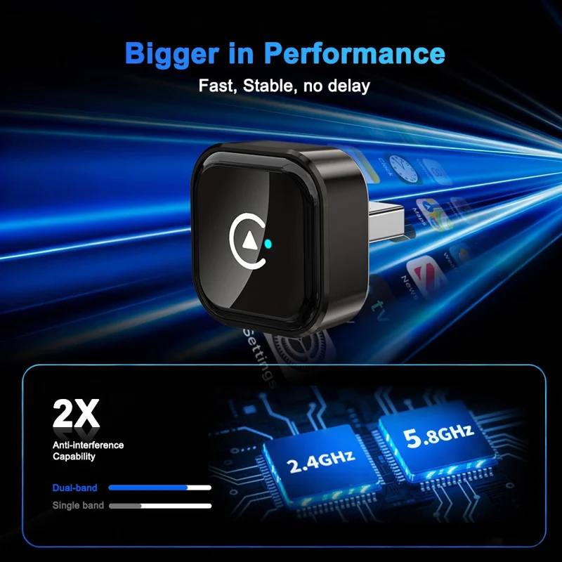 M62 2-in-1 AI-Box Wireless CarPlay-Adapter für integriertes CarPlay / Android Auto, Kabellos-Wandler für Kabelgebundene Verbindungen – Schwarz