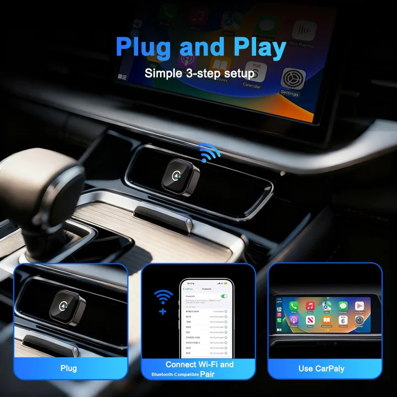 M62 2-in-1 AI-Box Wireless CarPlay-Adapter für integriertes CarPlay / Android Auto, Kabellos-Wandler für Kabelgebundene Verbindungen – Schwarz