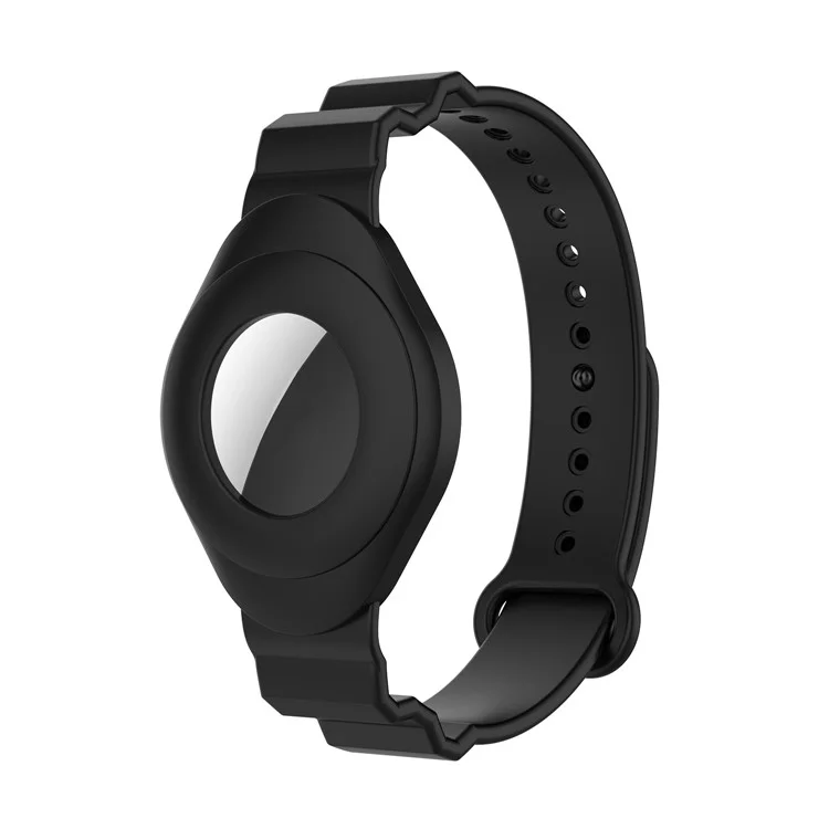 Anti-Lost Protective Cover Case Kids Elderly Silicone Bracelet Wristband Strap for Apple AirTag Tracker - Schwarz