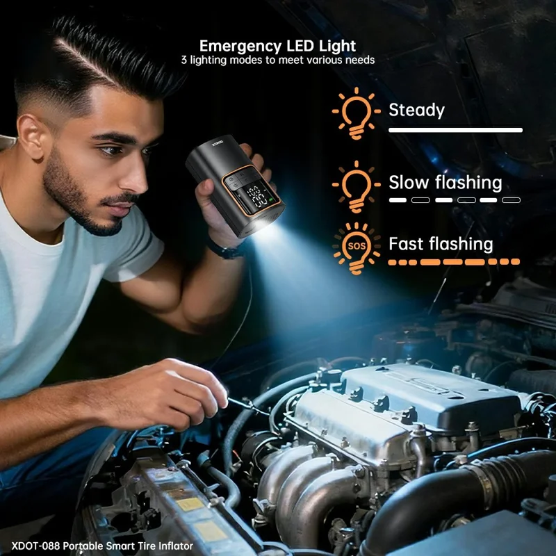 XUNDD XDOT-088 Digital Display Pump for Vehicle  /  Bicycle  /  Ball Portable Smart Tire Inflator with Emergency LED Light - Black