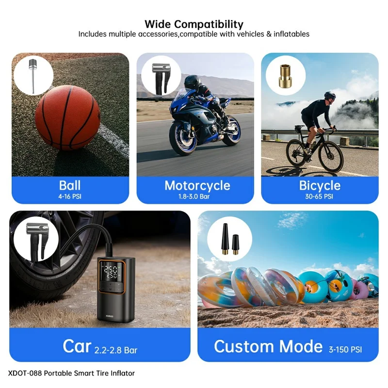 XUNDD XDOT-088 Digital Display Pump for Vehicle  /  Bicycle  /  Ball Portable Smart Tire Inflator with Emergency LED Light - Black